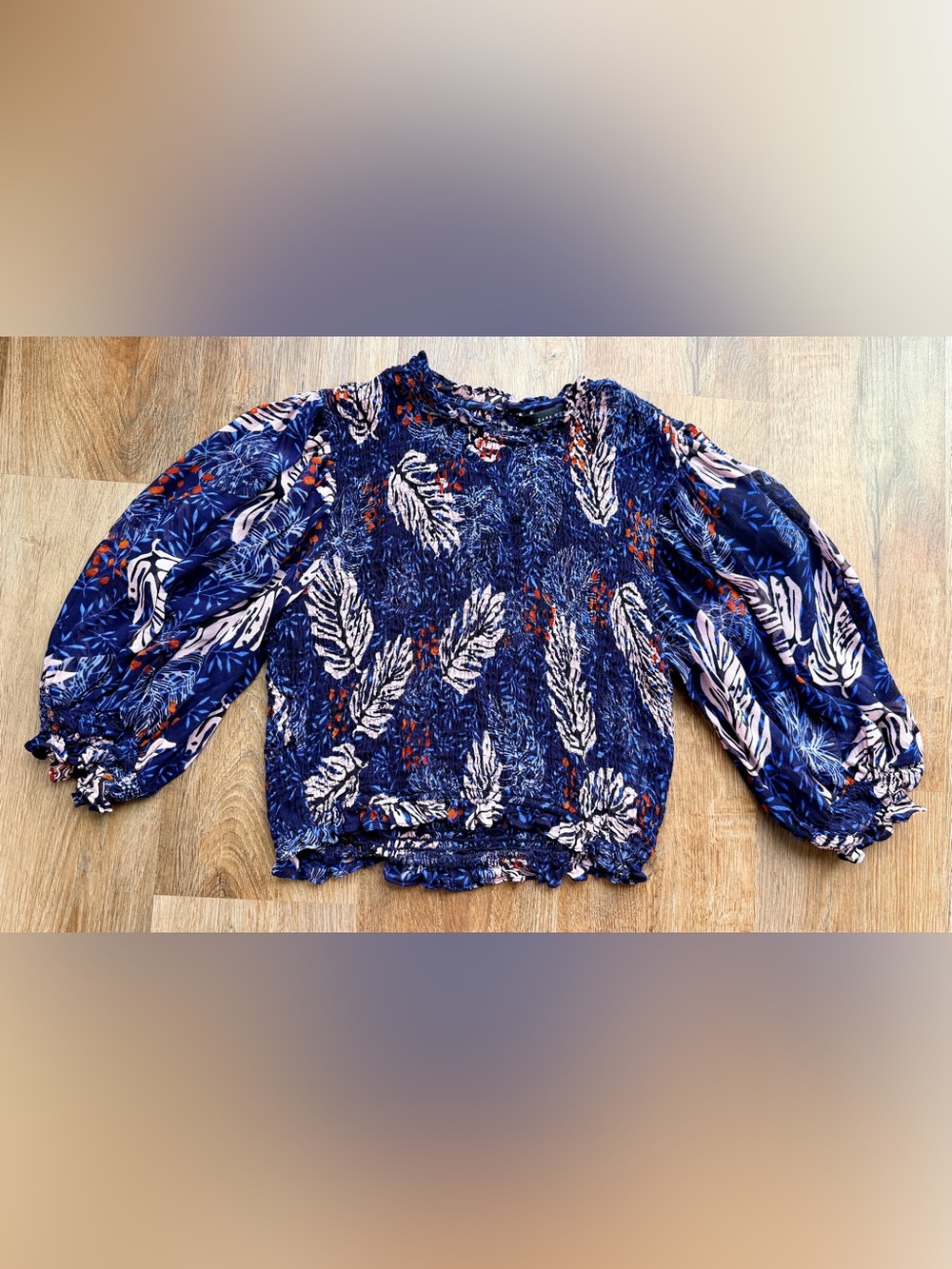 ZARA | Floral Smocked | Balloon Sleeve Blouse | Mock Neck | Romantic Boho